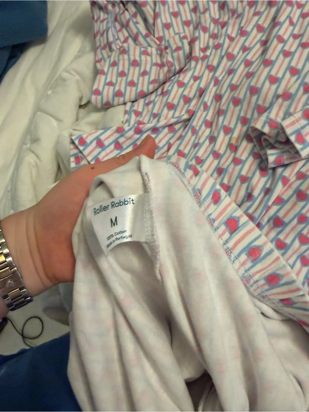 Roller Rabbit Pink and Blue Heart-Stripe Pajama Set